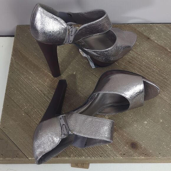 Metallic leather strappy platform heel sandals Aldo pewter - Picture 4 of 7
